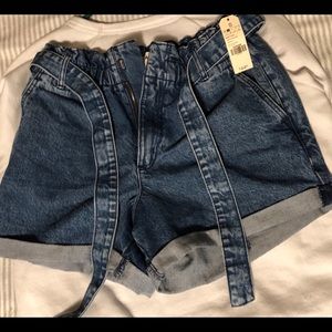 GARAGE HIGH WAISTED BELTED DENIM SHORTS